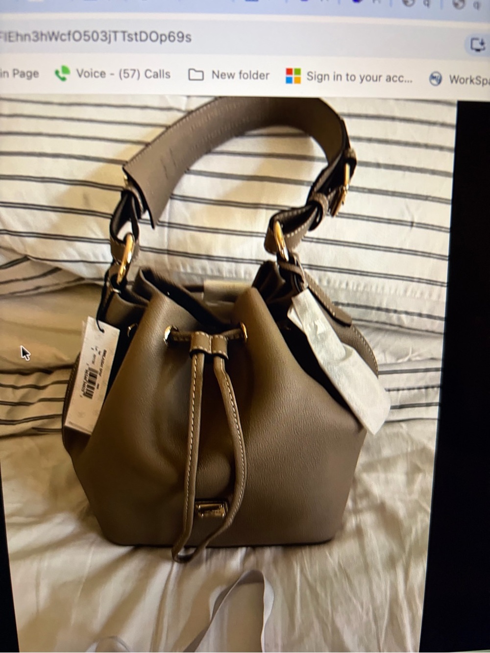 Dooney & Bourke Taupe Bucket Shoulder Bag with Gold Hardware NEW! - Picture 10 of 12